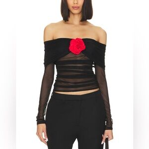 AMANDA UPRICHARD X Revolve Nellia Blouse Y2K Sheer Mesh 3D Rosette Top